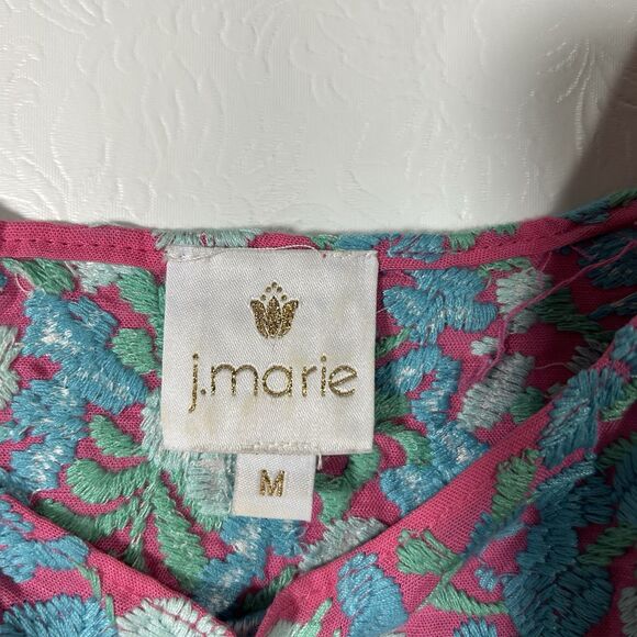 J Marie Hannah Floral Embroidered Linen Top Blouse Sz M Sleeveless Pink Blue - Picture 11 of 14